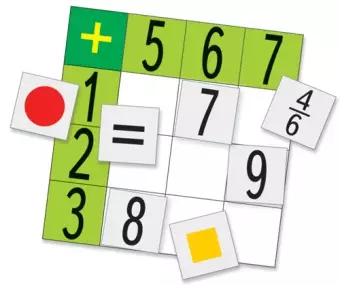 Касса цифр, букв, знаков и фигур с набором интерактивных таблиц. Математика. карточки 360 шт.+табл. 12 шт.