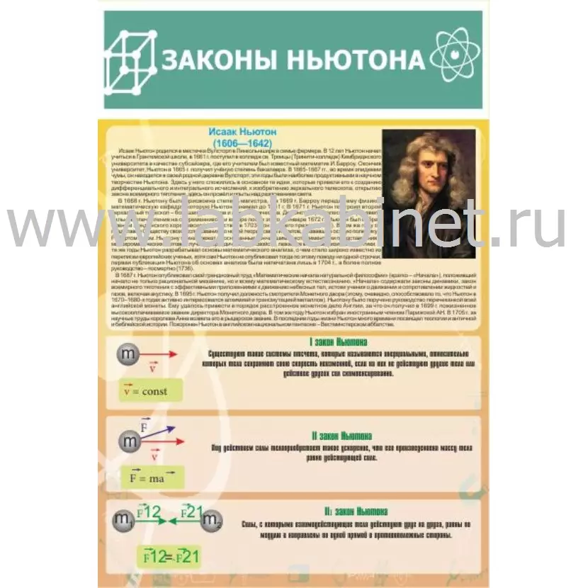Плакат «Законы Ньютона» 60×90 см для изучения физики