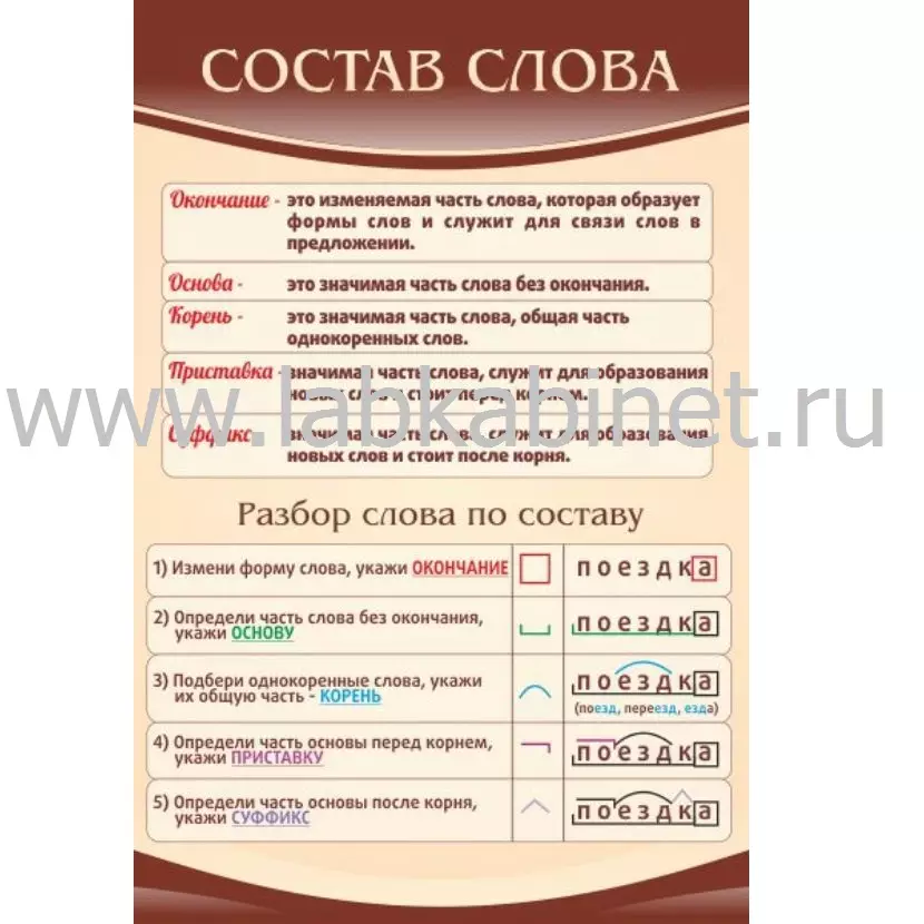 Плакат «Состав слова» для изучения морфемного состава слова, размер 60 × 90 см