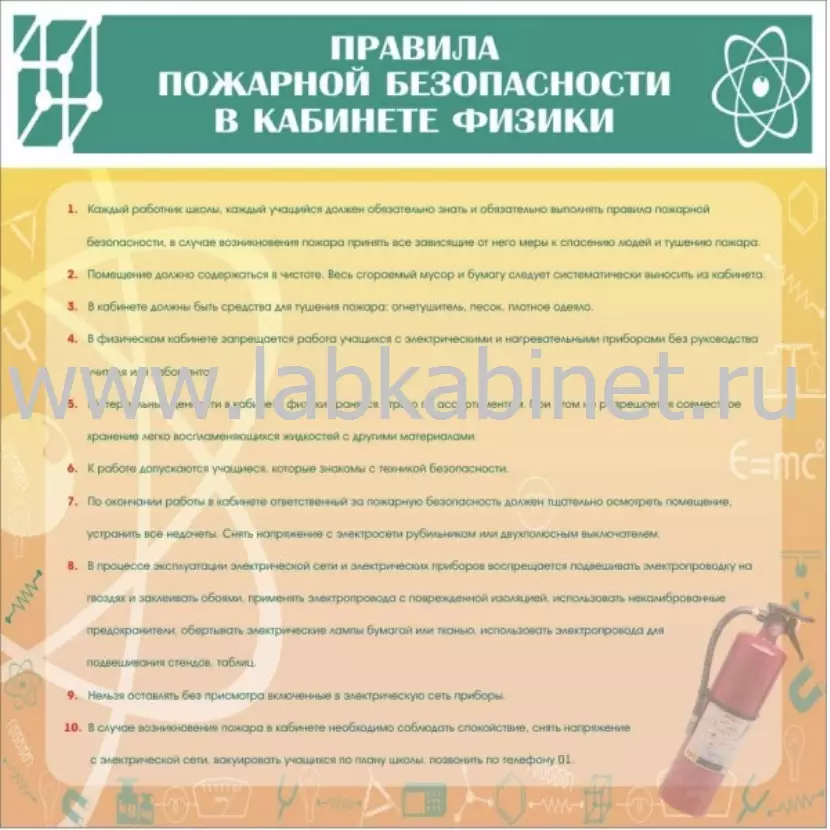 Правила пож. безопасности в кабинете физики, 0,9х0,9