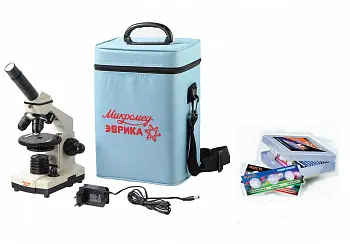 Микроскоп школьный Эврика 40х-1280х в текстильном кейсе + Микропрепараты 36 обр.