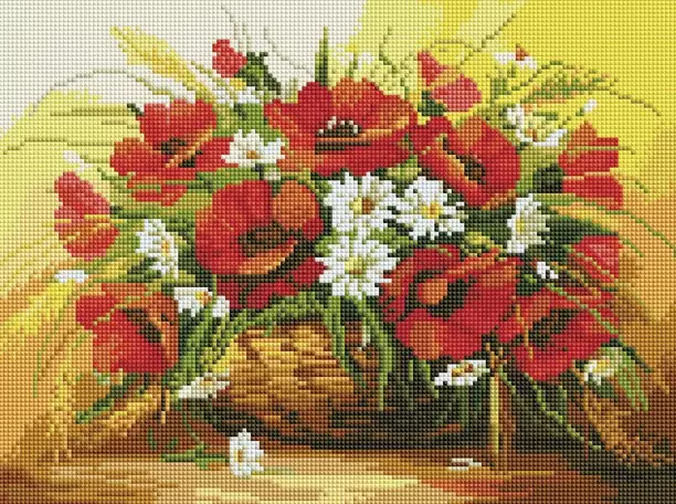 Алмазная   мозаика EF 232 Маки и ромашки 30*40