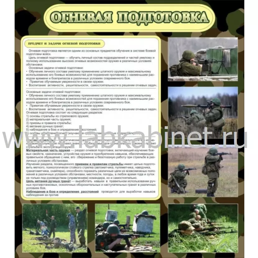 Плакат «Огневая подготовка» размером 0,8х0,9 м для кабинета ОБЖ