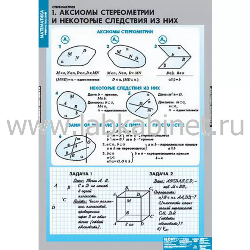 Комплект таблиц «Стереометрия» — 9 таблиц по математике