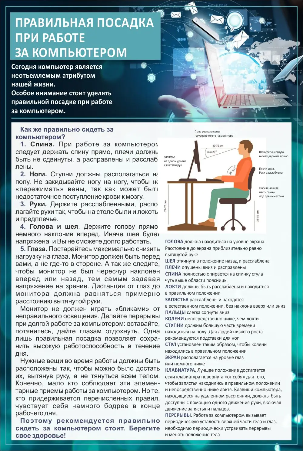 Правильная посадка при работе на компьютере, 0,6*0,9