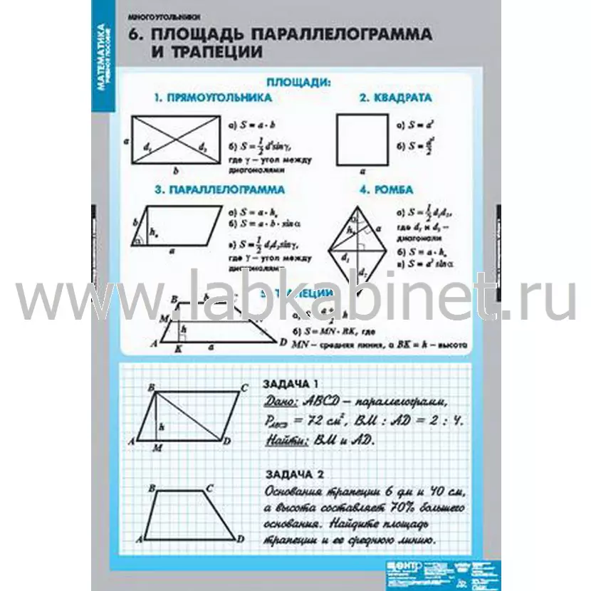Комплект таблиц «Многоугольники» — 7 таблиц по математике