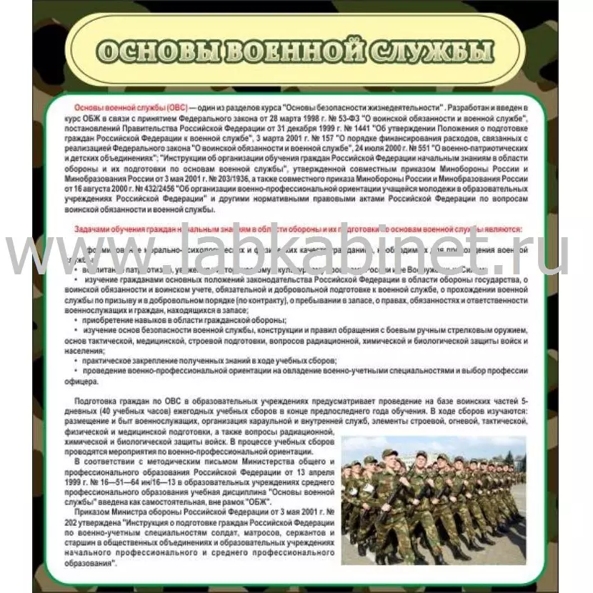 Плакат «Основы военной службы» для кабинета ОБЖ, размер 0,8×0,9 м