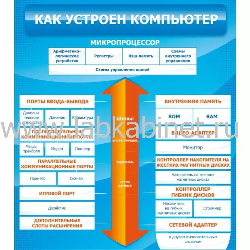 Стенд «Как устроен компьютер» размером 0,8x0,9 м