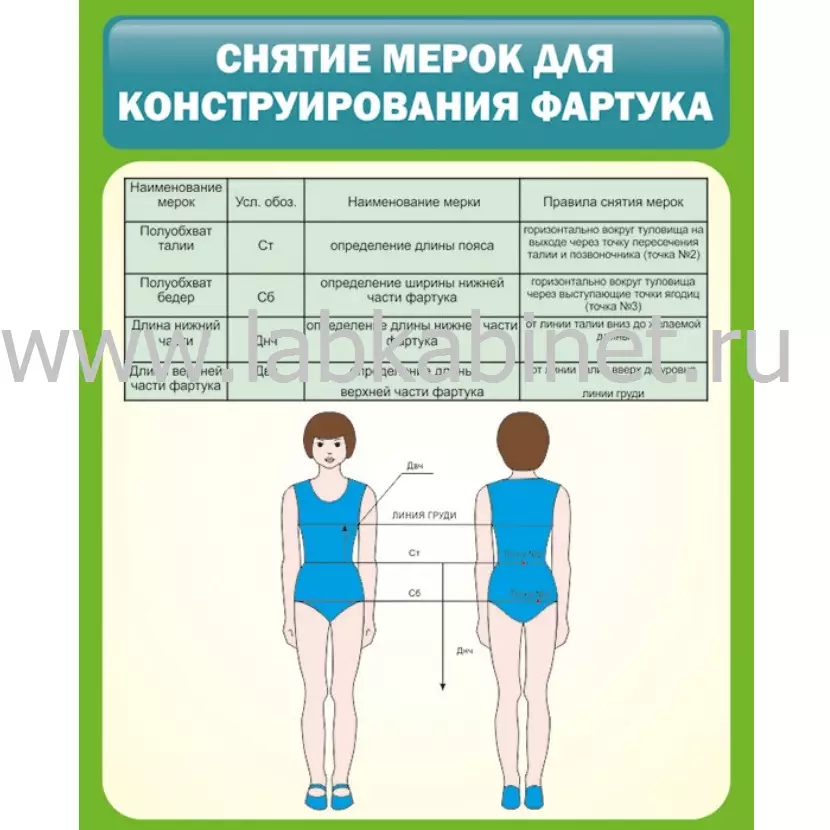 Снятие мерок для конструирования фартука, 0,65х0,8