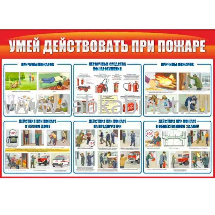 Информационный стенд «Умей действовать при пожаре» размером 1,3×0,9 м