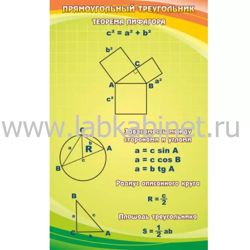 Таблица «Прямоугольный треугольник» размером 0,7×1,1 м для кабинета математики