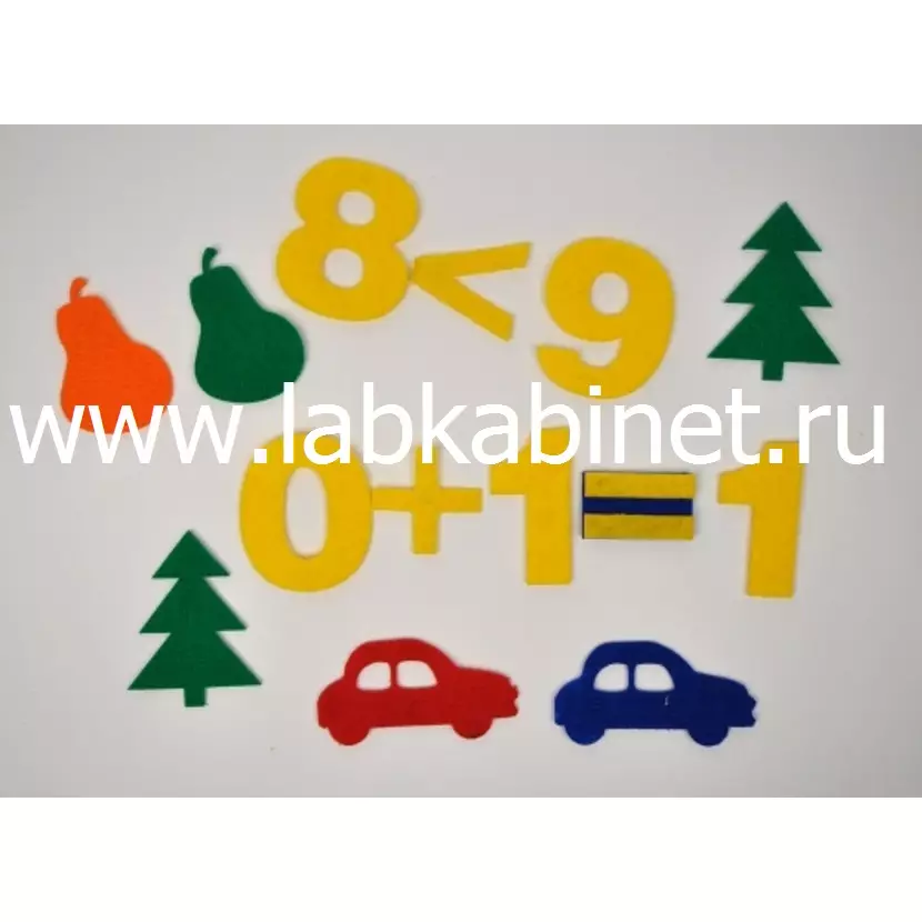 Настольные игры для дошкольников из серии "Игры из ковролина. Счетный материал (Груши, Елочки, Авто, цифры, знаки)"