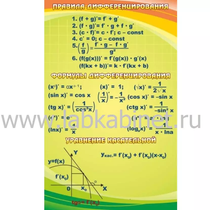 Плакат «Правила дифференцирования» 0,7×1,1 м