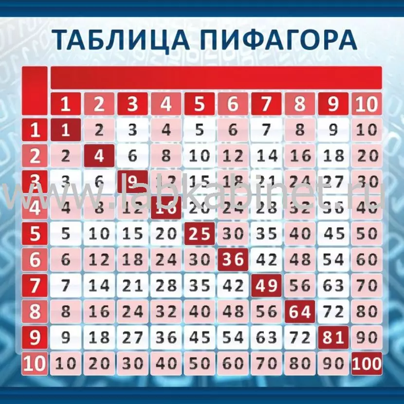 Таблица Пифагора размером 0,6 х 0,6 м для изучения умножения
