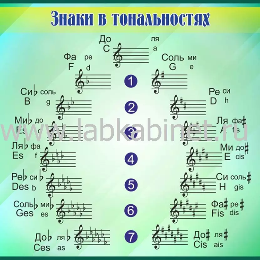 Таблица «Знаки в тональностях» для кабинета музыки, размер 0,7×0,7 м