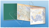 Панорамная трехэлементная комбинированная магнитно-маркерная доска "Карта мира" с комплектом тема-тических магнитов КМ-3
