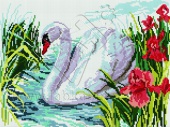 Алмазная   мозаика EF 366 Белый лебедь на пруду 30*40
